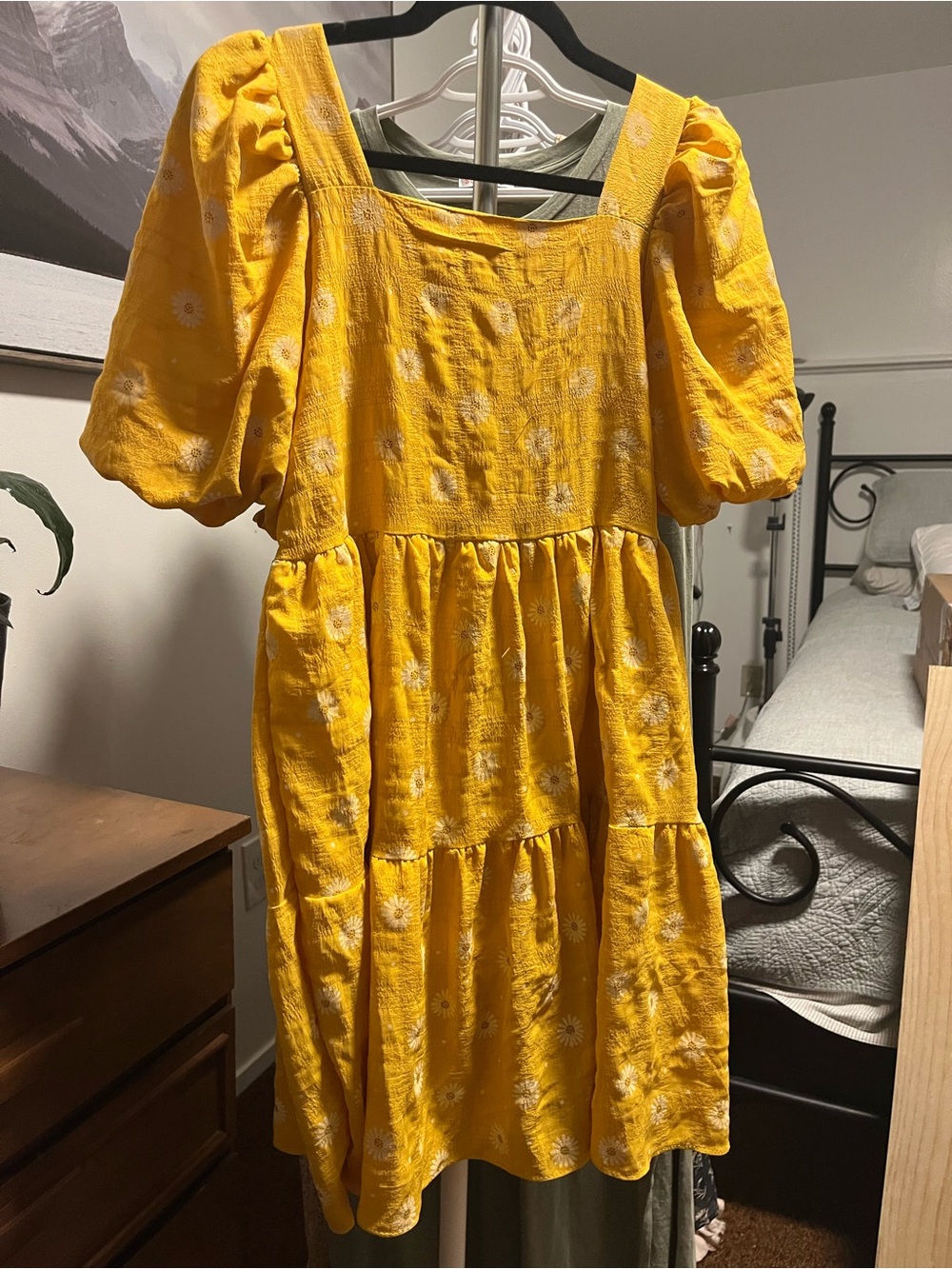 Women’s Yellow Puff-Sleeve Sunflower Dress